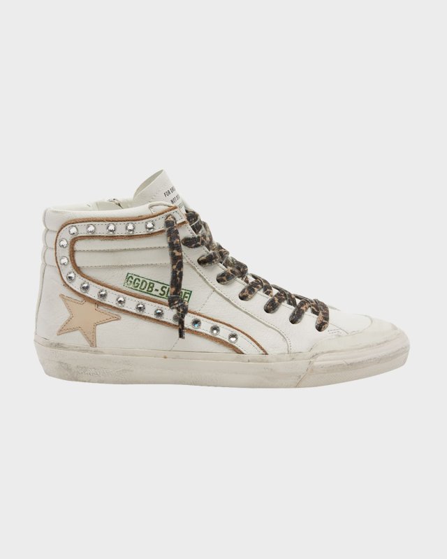 Slide Crystal Mid-Top Leather Sneakers